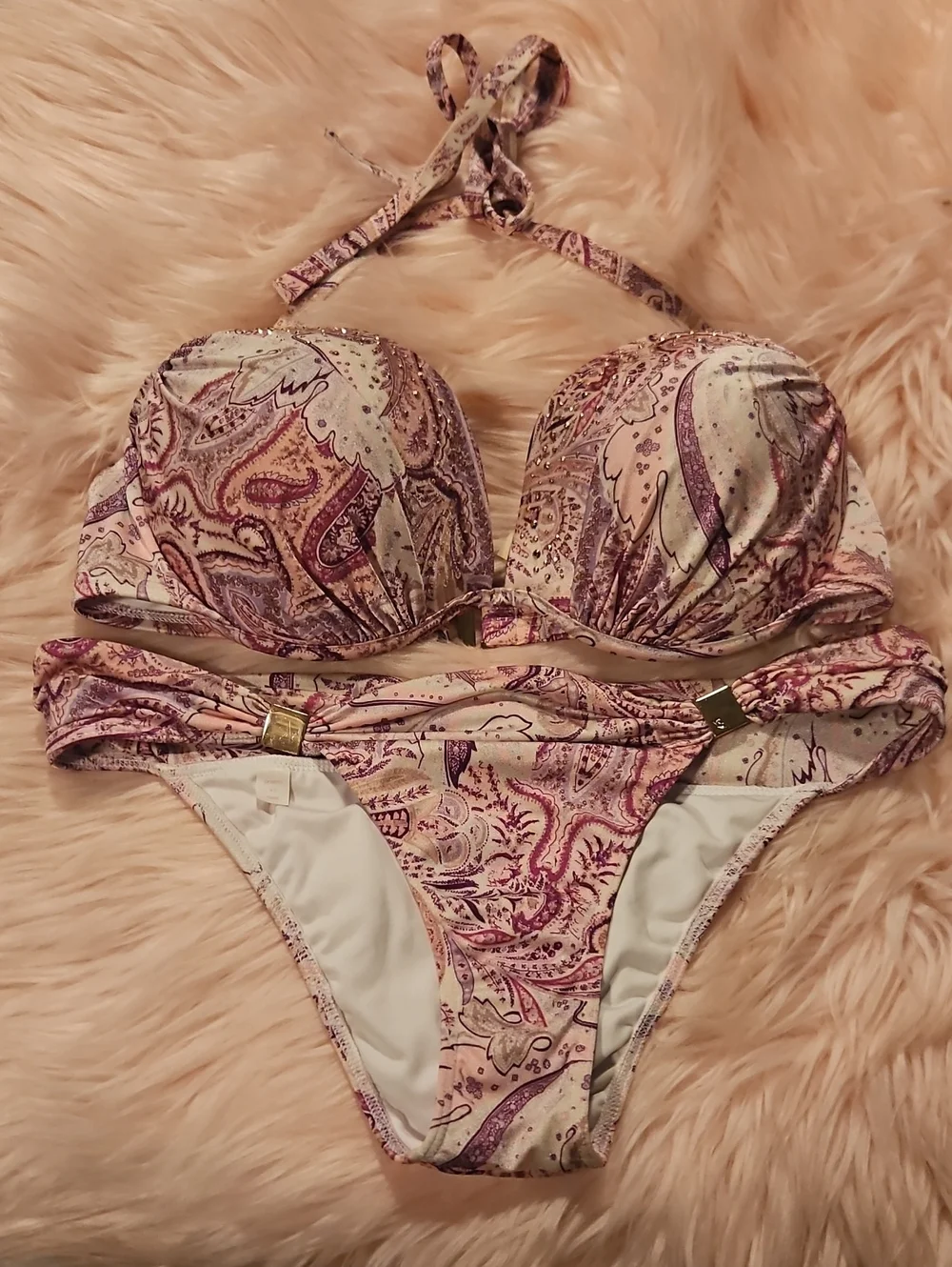 VS VINTAGE 2012 The Tease Halter Pink Paisley Push-Up, The Hottie Cheeky Bikini